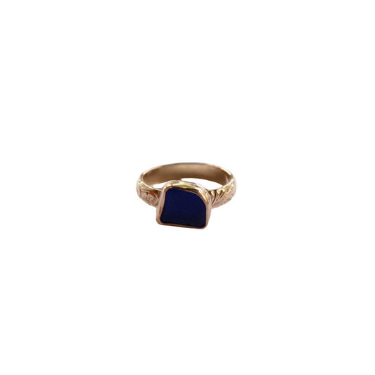 DARK BLUE SEA GLASS RING